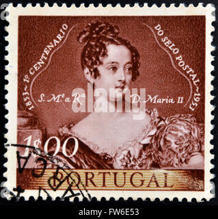 PORTUGAL - ca. 1953: Eine Briefmarke gedruckt in Portugal zeigt Königin Maria II. von Portugal, ca. 1953 Stockfoto