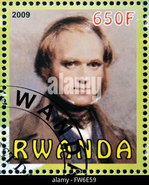 Ruanda - CIRCA 2009: Briefmarke gedruckt in Ruanda, Charles Darwin, circa 2009 gewidmet Stockfoto