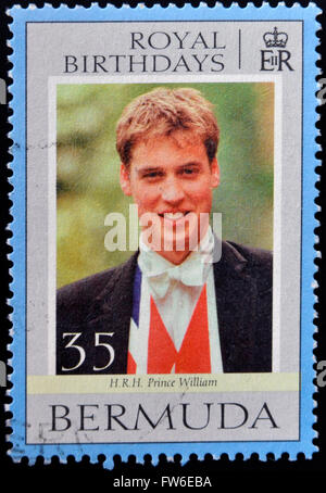 BERMUDA - CIRCA 2000: Eine Briefmarke gedruckt in Bermuda zeigt Prinz William, königliche Geburtstage, circa 2000 Stockfoto