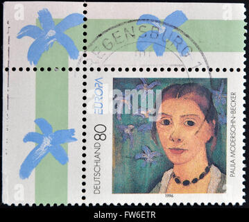 Deutschland - CIRCA 1996: Eine Briefmarke gedruckt in Deutschland zeigt Paula Modersohn-Becker, Maler, ca. 1996 Stockfoto