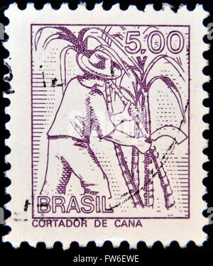 Brasilien - um 1950: Eine Briefmarke gedruckt in Brasilien zeigt geschnittene Zuckerrohr, um 1950 Stockfoto