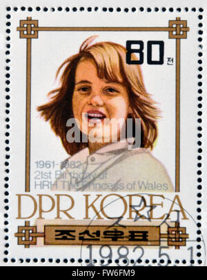 Nordkorea - CIRCA 1982: Eine Briefmarke gedruckt in Nordkorea zeigt Prinzessin Diana von Wales, ca. 1982 Stockfoto