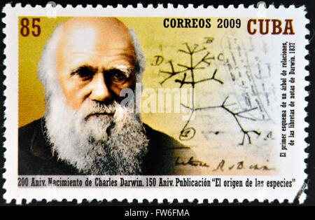 Kuba - CIRCA 2009: eine Briefmarke gedruckt in Kuba zeigt ein Bild von Charles Darwin, ca. 2009 Stockfoto