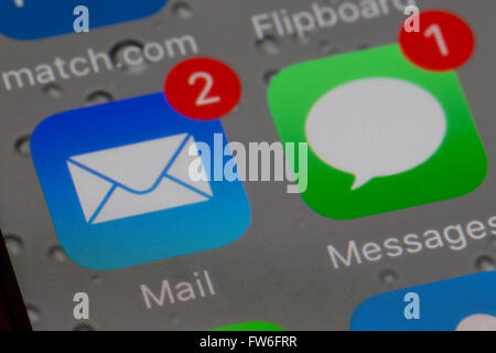 e-Mail und SMS-Nachrichten-apps Stockfoto