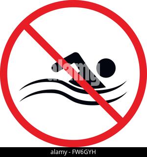 Kein Schwimmen, Verbotene Zeichen auf weiß Stock Vektor