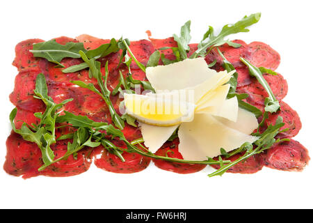 Carpaccio mit Parmesan und Rucola Stockfoto