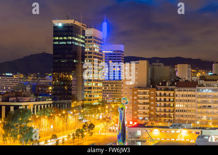 Nacht Panorama der Stadt Barcelona Spanien Stockfoto