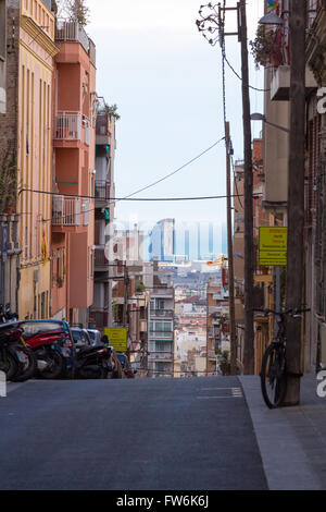 Barcelona-Street View zu Mittelmeer, Spanien Stockfoto