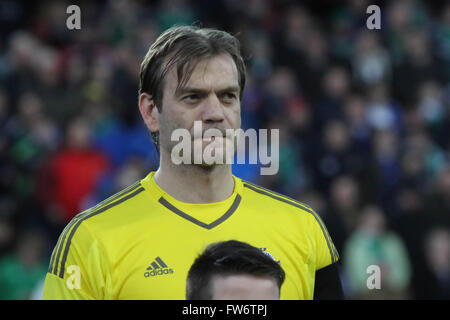 28. März 2016 - Vauxhall internationale Herausforderung (Freundschaftsspiel). Nordirland 1 Slowenien 0. Roy Carroll - Nordirland Stockfoto