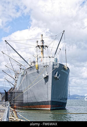 Panoramablick über Liberty ship Jeremiah Obrien am Fishermans Wharf. Stockfoto