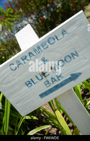 "Carambola & Blue Moon Bar" unterzeichnen, Inn auf der Blue Horizon, Vieques, Puerto Rico Stockfoto