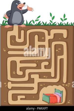 Hilfe Maulwurf Weg nach Hause in einem unterirdischen Labyrinth zu finden. Stock Vektor
