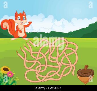 Helfen Sie Eichhörnchen Weg zu Tannenzapfen in der Labyrinth-Spiel finden Stock Vektor