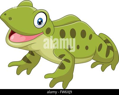 Cartoon lustiger Frosch sitzen isoliert auf weißem Hintergrund Stock Vektor
