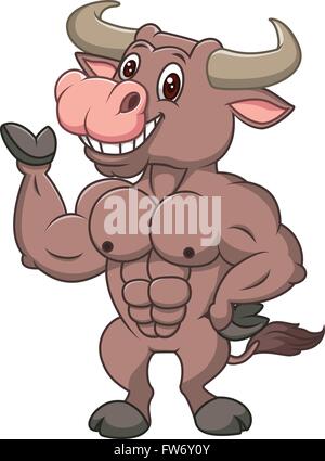 Lächelnde Stier Maskottchen präsentiert isolierten auf weißen Hintergrund Stock Vektor