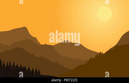 Silhouette von Berg und Wald Stock Vektor