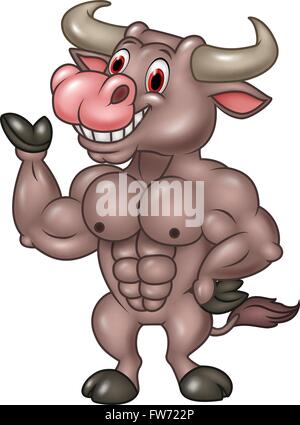 Lächelnde Stier Maskottchen präsentiert Islated auf weißem Hintergrund Stock Vektor