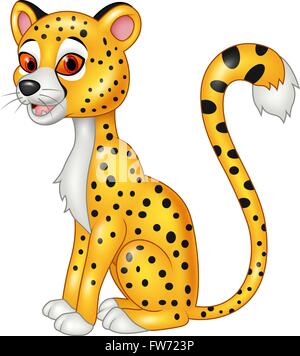 Karikatur lustige Leopard sitzen isoliert auf weißem Hintergrund Stock Vektor