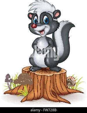 Karikatur lustige Stinktier auf Baumstumpf Stock Vektor