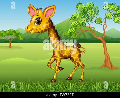 Cartoon glücklich Giraffe im Dschungel Stock Vektor