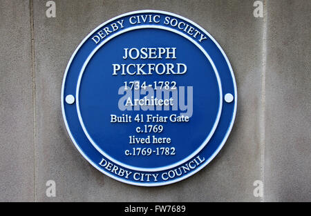 Joseph Pickford Blue Plaque im Derby Stockfoto