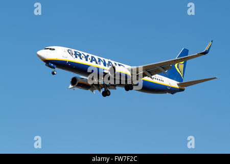 RYANAIR, Boeing 737, EI-EBC, Flug FR7404 von Luton, London, im Endanflug nach Flughafen Kastrup, Kopenhagen, Kopenhagen, Dänemark Stockfoto