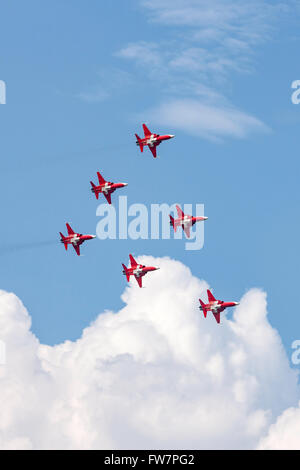 Patrouille Suisse, das Bildung Kunstflug Display Team der Schweizer Luftwaffe Northrop F-5E Tiger II Jet-Flugzeug zu fliegen. Stockfoto