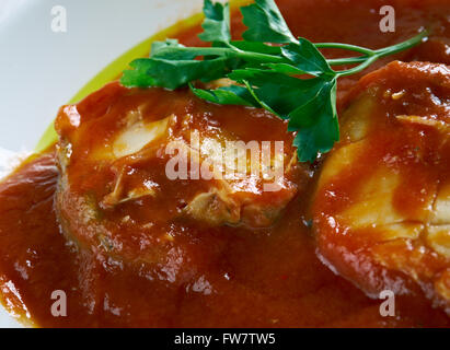 Haraimi libysche würzigen Fisch Gericht. Maghreb Küche Stockfoto