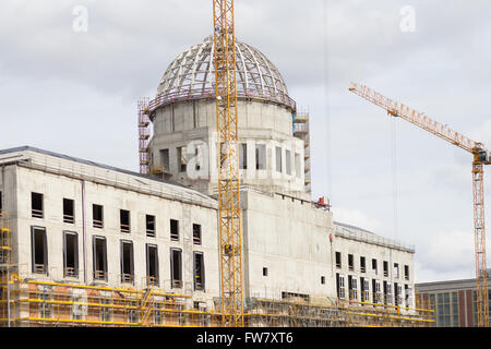 Berlin, Deutschland - 30. März 2016: Baustelle des Wiederaufbaus des Berliner Stadtschlosses (Berliner Stadtschloss) Stockfoto