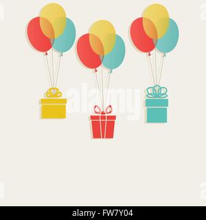 Geschenke mit bunten Luftballons - Vektor-Illustration. EPS 10 Stock Vektor