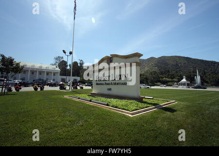 Berühmtheit, die letzten Ruhestätten - Forest Lawn Memorial Park & Leichenhallen Featuring: allgemeine anzeigen wo: Glendale, Kalifornien, USA als: 1. März 2016 Stockfoto