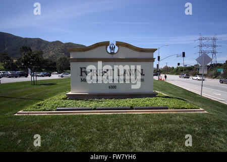 Berühmtheit, die letzten Ruhestätten - Forest Lawn Memorial Park & Leichenhallen Featuring: allgemeine anzeigen wo: Glendale, Kalifornien, USA als: 1. März 2016 Stockfoto