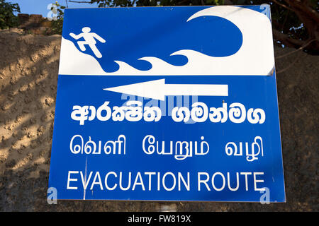 Sri Lanka, Trincomalee, Tsunami Evakuierung sicheren Punkt Zeichen Stockfoto