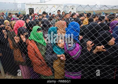 Decke-Verteilung durch eine muslimische NGO für Flüchtlinge im Flüchtlingslager Ashdi, Nordirak Stockfoto