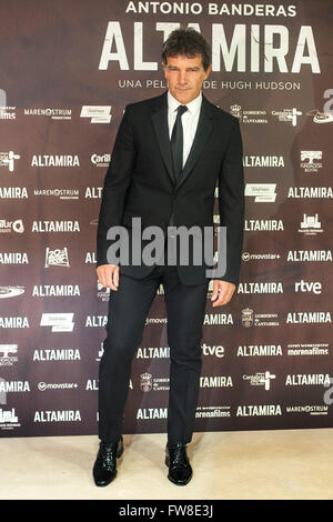 Santander, Spanien. 1. April 2016. Antonio Banderas Protagonistin des Films ALTAMIRA während der Premiere im Raum Argenta Santander Kredit: JOAQUÍN G'MEZ SASTRE/Alamy Live News Stockfoto