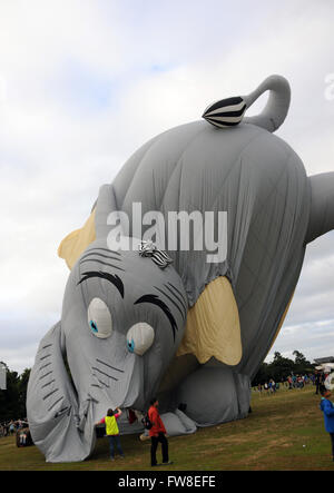 Auckland, Neuseeland. 20. März 2016. Heißluftballon Resenes Elefantastic Erdnuss mit Luft bei der Abschlussfeier des Ballons über Waikato, eine jährliche Heißluft-Ballon-Festival, in Hamilton, Neuseeland, am 20. März 2016 gefüllt. Die fünf-Tage-Ballons über Waikato war am Sonntag geschlossen, Attacting, die vielen berühmten Heißluftballons sind Rennen, Auto, Princess Carriage, Baby Dino und eine 30 Meter hohe Resenes Elefantastic Erdnuss. Wegen schlechten Wetters beschränkte sich die geplanten Flugleistungen am Sonntag auf den Boden. © Tian Ye/Xinhua/Alamy Live-Nachrichten Stockfoto