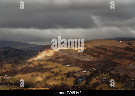 Vale von Llangollen in Richtung Eglwyseg Tal nordöstlich von Llangollen in Denbighshire, Wales. Stockfoto