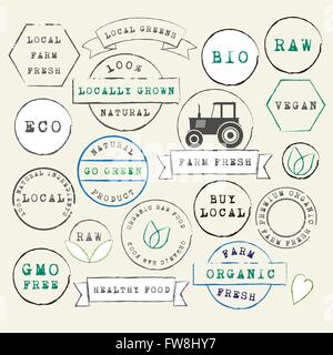 Farm Fresh Organic Stamps Set Stock Vektor