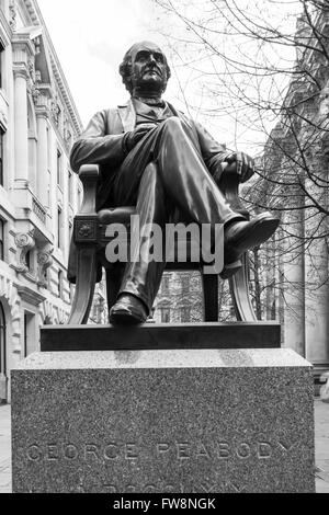 Statue von George Peabody ein amerikanischer Philanthrop (1795-1869) Stockfoto