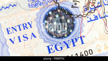 Detail des ägyptischen Einreisevisum auf einem echten Pass Stockfoto