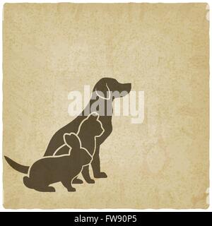 Haustiere-Silhouetten. Hund, Katze und Kaninchen. Logo der Zoohandlung oder Tierklinik Stock Vektor