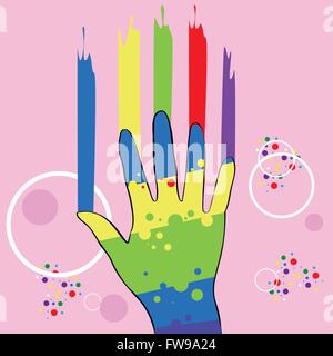 Abstrakte Hand In Farbe, bunte über rosa Hintergrund Stock Vektor
