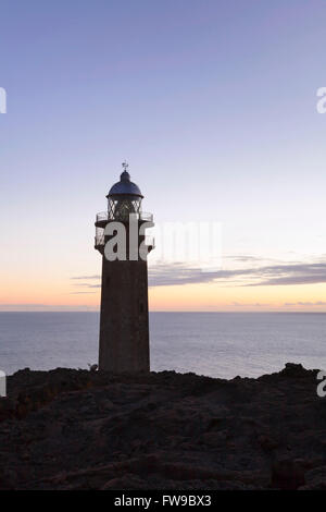 Leuchtturm Faro de Orchilla am Abend, El Hierro, Kanarische Inseln, Spanien Stockfoto