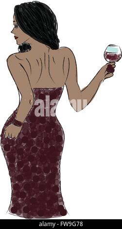 eine Frau mit einem Glas Wein Stock Vektor