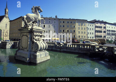 Österreich, Salzburg, AUT, Pferdschwemme bei dem Sigmundsplatz in früheren Zeiten das war der Ort, wo die Pferde gewaschen wurden. Stockfoto