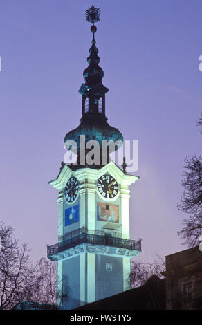 Europa, Österreich, Linz, Kirchturm des Landhaus, Sitz der oberen österreichischen Landeshauptmann.  Europa, Oesterreich, Linz, Turm Stockfoto