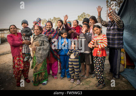 Nepal, Kathmandu, ein Jahr nach dem Erdbeben, Chhuchmepati Flüchtlingslager Stockfoto