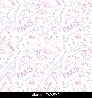 Nahtlose Skizze Doodle Textur mit violetten Zeichnungen von Frankreich Verbände Stock Vektor