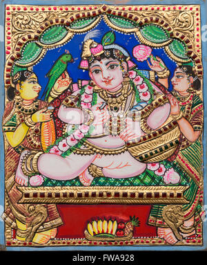 Thanjavur, Indien - 14. Oktober 2013: Lord Krishna. Gemälde von Mr Kathirvel. Malerei ist Eigentum des Fotografen. Stockfoto