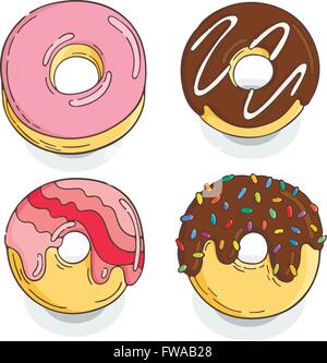 Set von Donut Icons. Kuchen, Glasur, frittierte Süßigkeiten. Stock Vektor